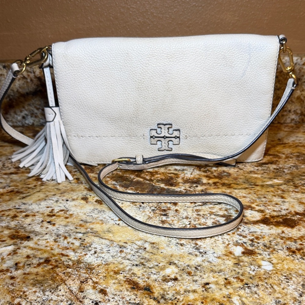 Tory Burch White Leather Tassel Crossbody